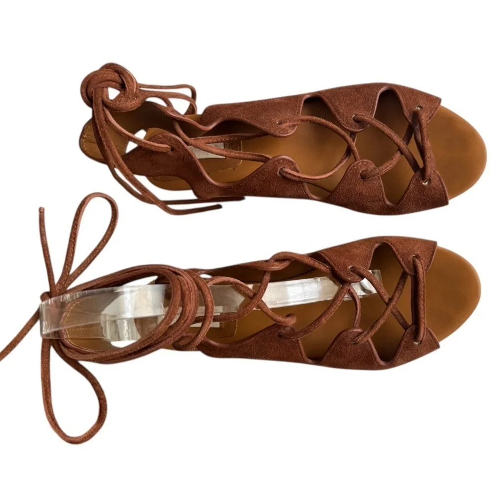 See By Chloe Liana Lace Up Platform Sandals Honey Gum Brown & Gold  Size: 38